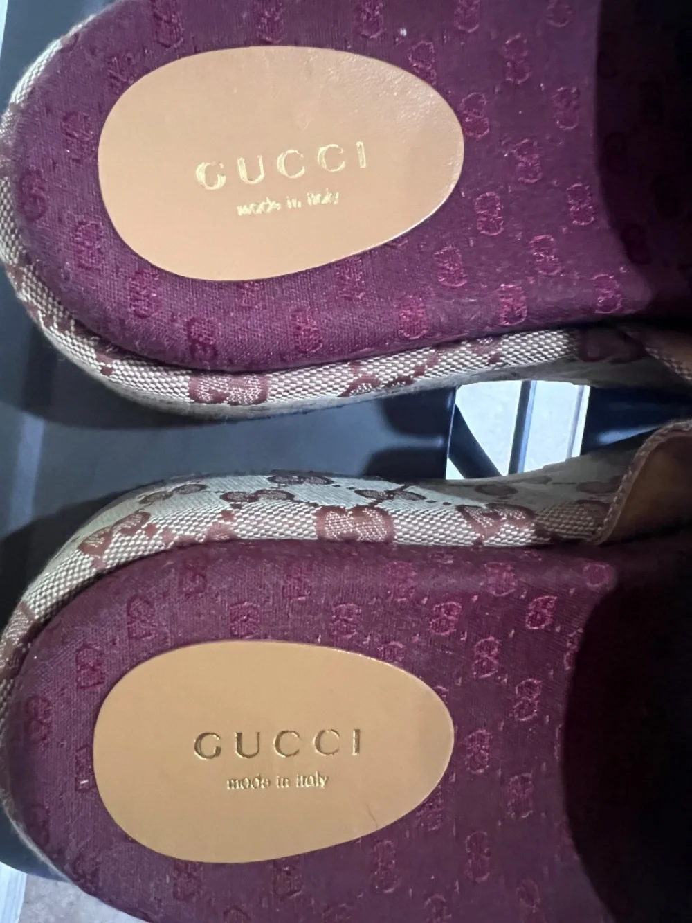 Gucci GG Monogram Platform Slides Size 37 Pink Burgundy Made in Italy